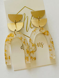 Gold and Acrylic Gold Flake Arch Earrings