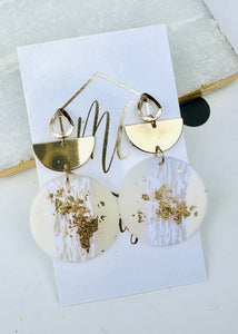 White and Gold Flake Clay Earrings