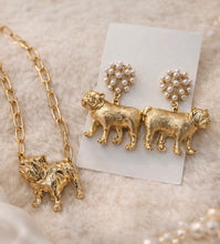 Gold Bulldog Dangle Earrings with Post Top