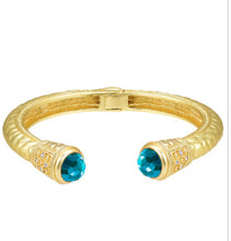 Jeweled Ended Ornate Hammered Gold Cuff Bracelets