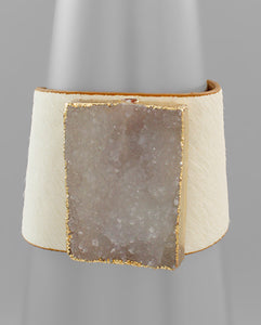 Gold Stone Leather Wrap Bracelet
