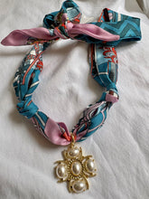 Colorful Blue Pink and Seafoam Scarf Necklaces