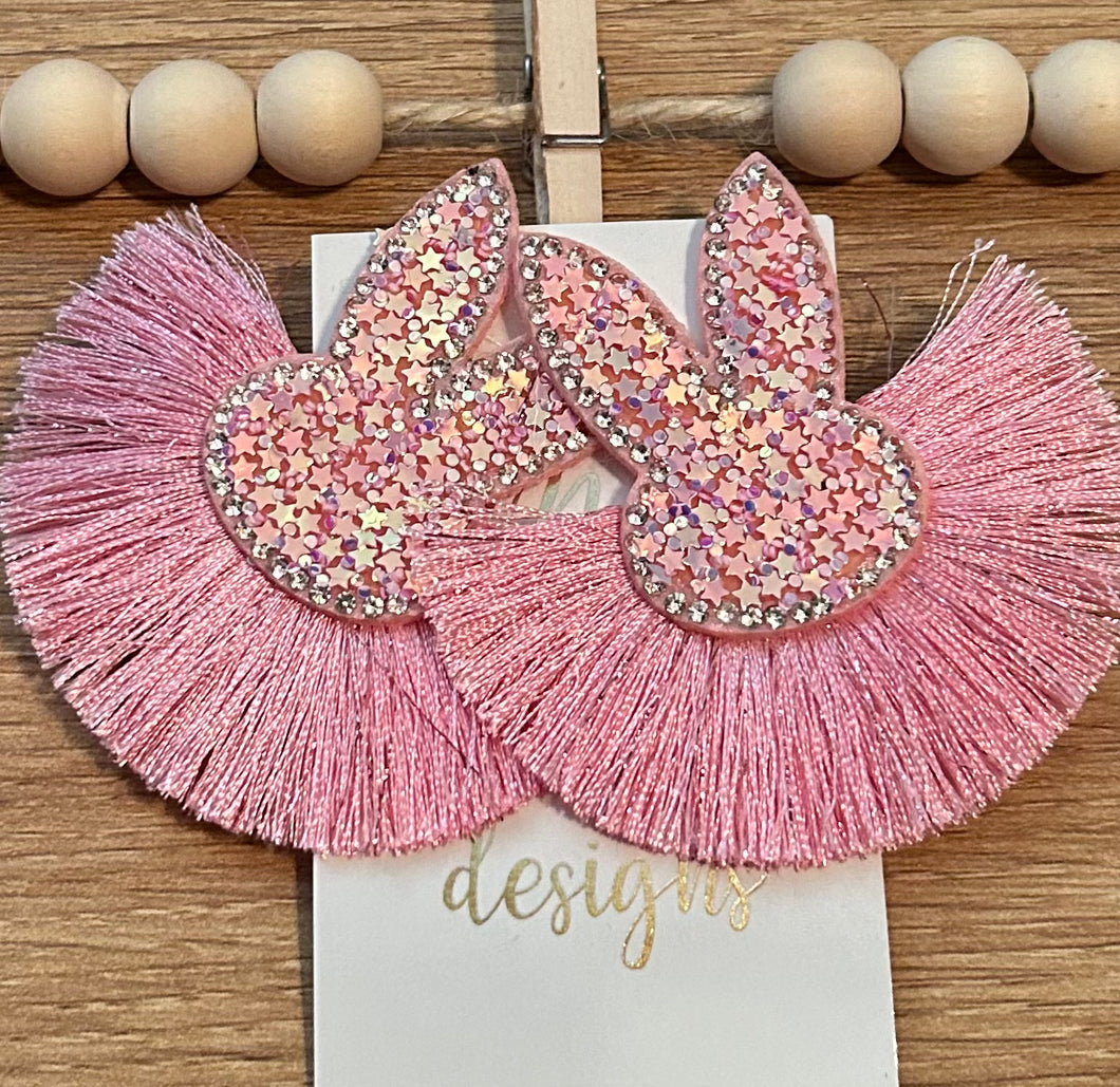 Pink Easter Bunny Fringe Earrings