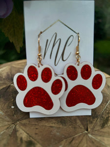 Acrylic Glitter Paw Print Earrings