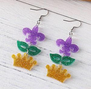 Mardi Gras Acrylic Earrings