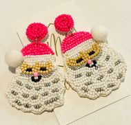 Pink And White Santa Face Earrings