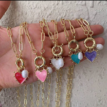 Heart Pearl Chunky Charm Chain Necklace