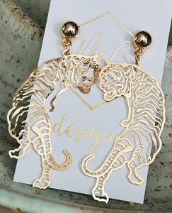 Tiger Earrings Gold and Silver Metal Filigree