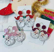 Glitter Acrylic Santa Clause Christmas Earrings