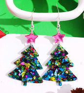 Christmas Tree Star Glitter Earrings