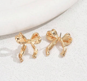 Gold Bow Stud Earrings