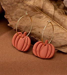 Clay Pumpkin Hoop Earrings