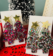 Confetti Glitter Christmas Tree Earrings with Star