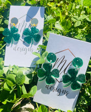 Small Green glitter clover earrings