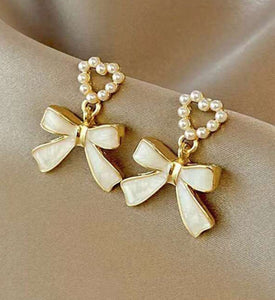 Gold Jewel Rhinestone Bow Earrings