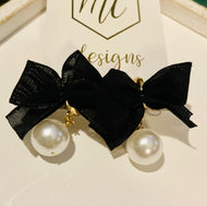 Black Bow and Pearl Earrings