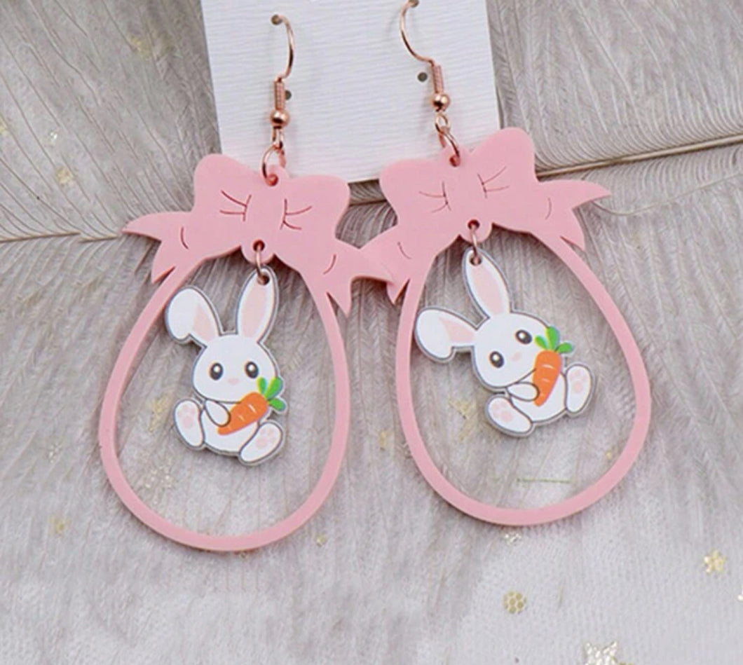 Egg Bow Center Bunny Easter Earrings