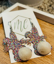 Glitter Bunny with Pom Pom Tail Earrings