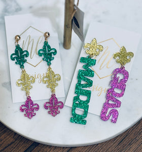 New Acrylic Mardi Gras Earrings