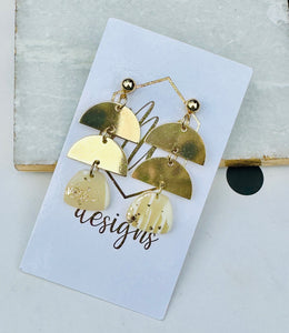 White and Gold Flake Clay Earrings