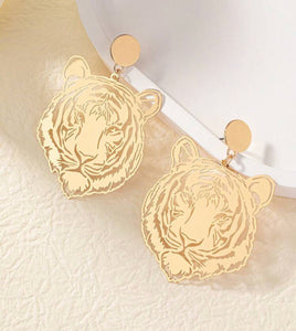 Tiger Earrings Gold and Silver Metal Filigree