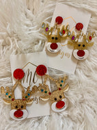 Glitter Rudolph Reindeer Christmas Earrings