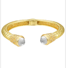 Jeweled Ended Ornate Hammered Gold Cuff Bracelets