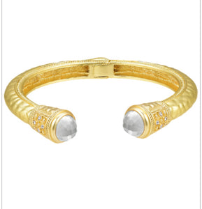 Jeweled Ended Ornate Hammered Gold Cuff Bracelets