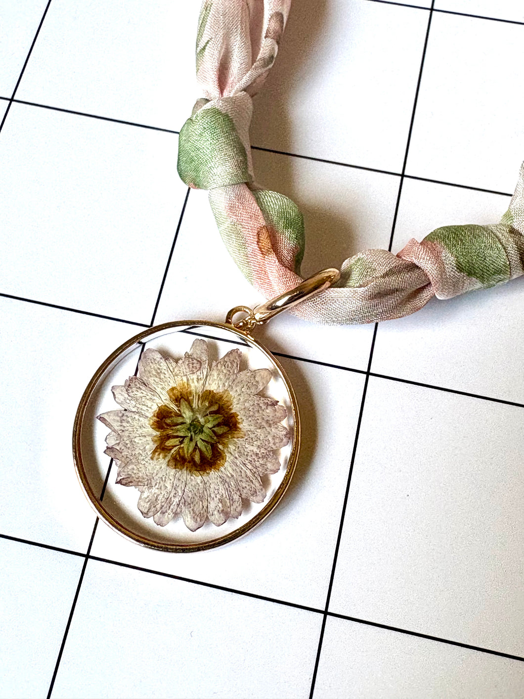Pressed Flower Pendant Scarf Necklace