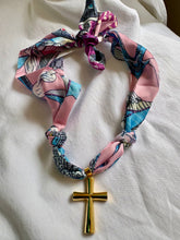 Colorful Blue Pink and Seafoam Scarf Necklaces