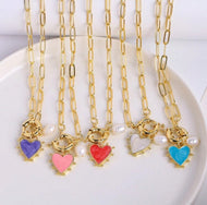 Heart Pearl Chunky Charm Chain Necklace