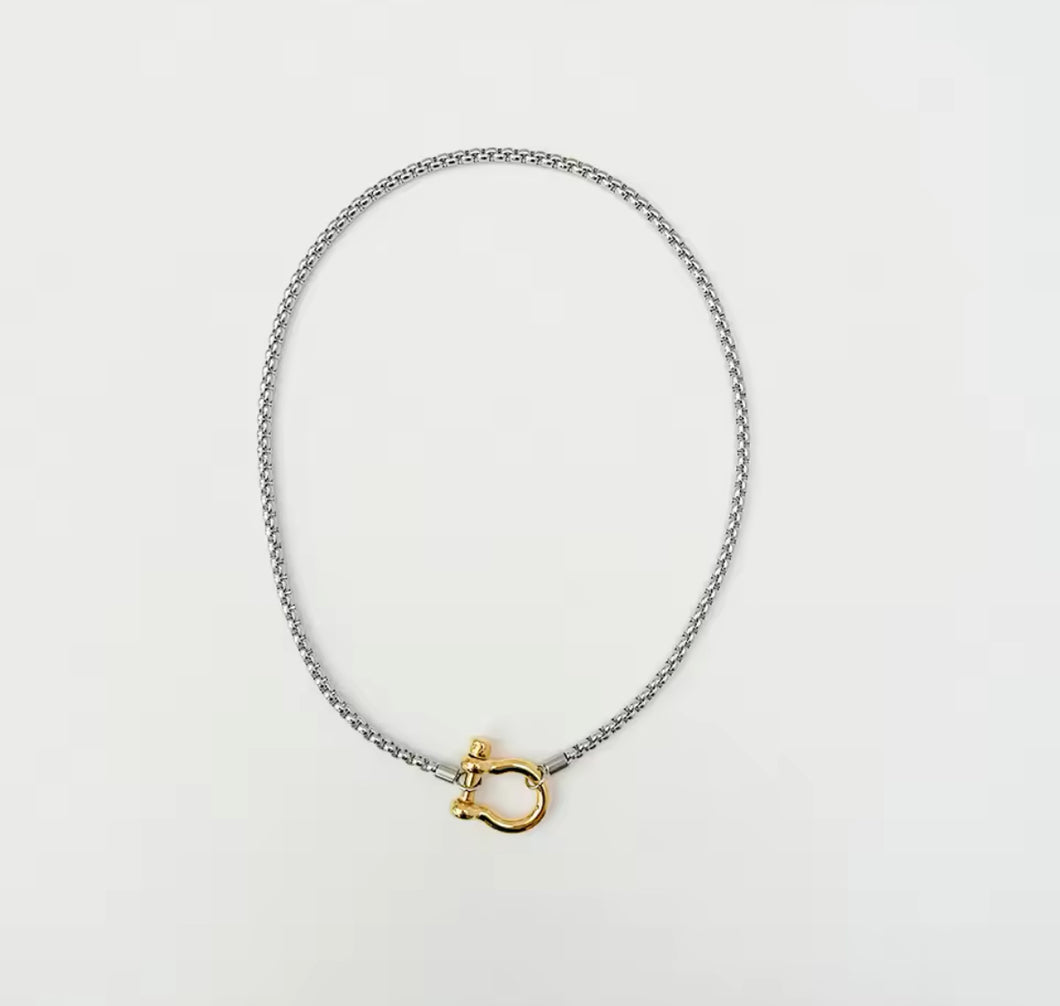 Box Chain Choker Dual Color Buckle Clasp Necklace