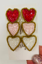 Beaded Triple Heart Valentine Earrings