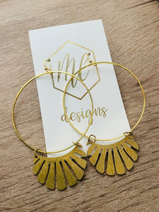 Large Gold Circle with Half Sun Rays Earrings
