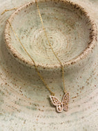 Gold and Small Rhinestone Butterfly Necklace
