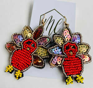 Beaded Turkey Thanksgiving Earrings