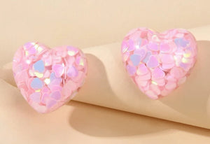 Glitter Confetti Valentine Heart Studs