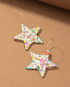 Multicolor Acrylic Star on a Hoop Earrings