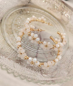 Flower Beaded Hoop Earrings