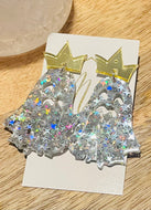 Silver Glitter Ghost with Gold Crown Earrings