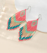Yellow Pink Beaded Tassel Earrings