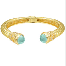 Jeweled Ended Ornate Hammered Gold Cuff Bracelets