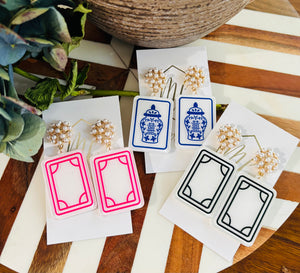 Mahjong Tile Earrings with Pearl Post