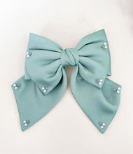 Hair Bow Clip Adorned with Pearl Accents