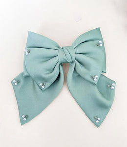 Hair Bow Clip Adorned with Pearl Accents