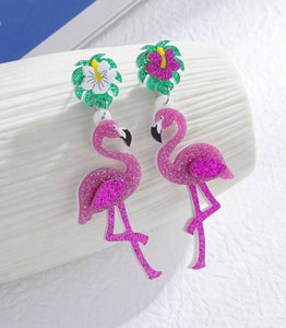 New Acrylic Glitter Flamingo Earrings