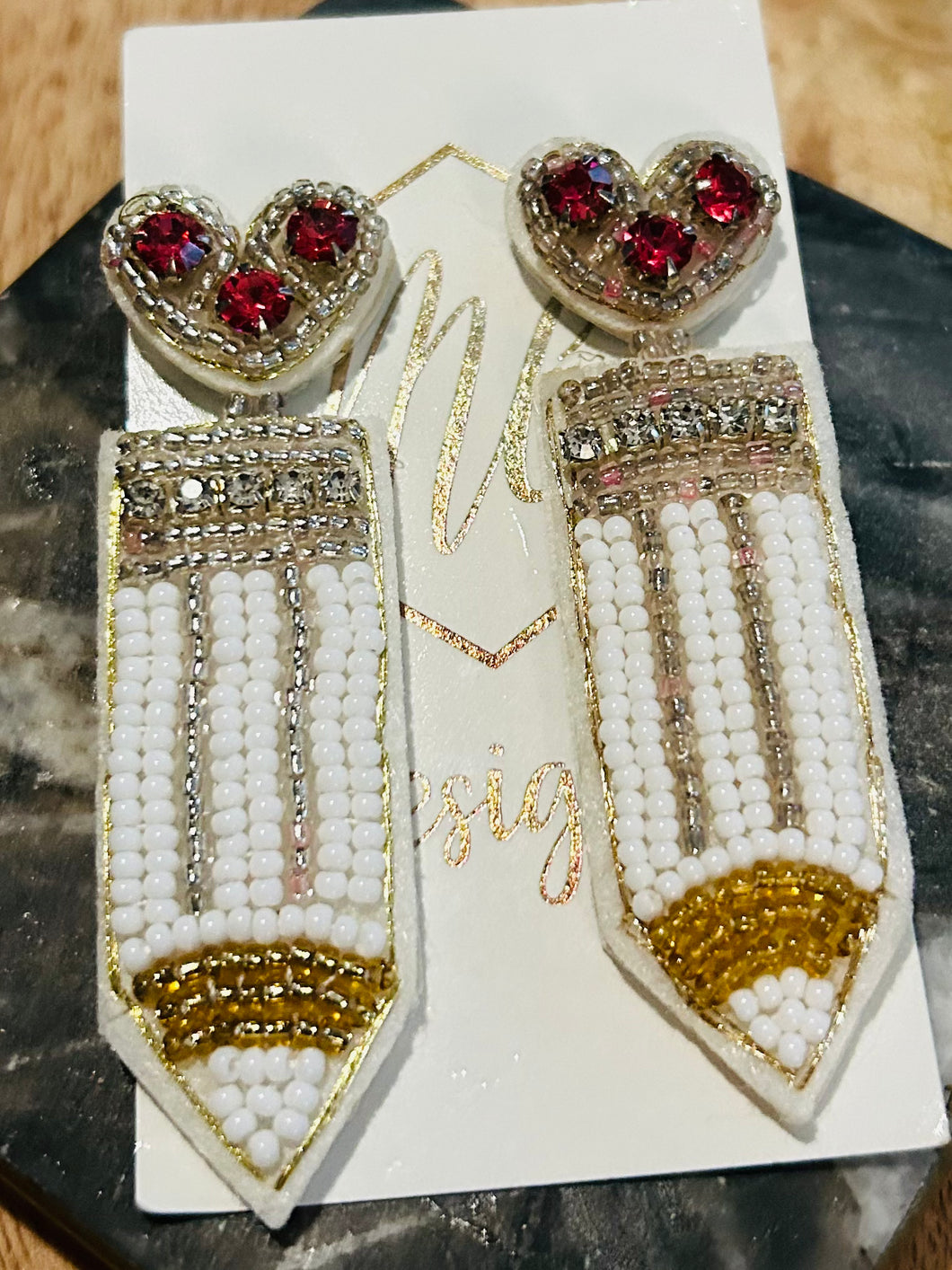 Beaded Teacher Pencil Earrings