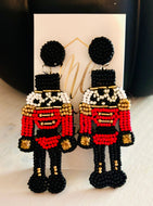 Red Black and Gold Nutcracker Toy Solider Christmas Earrings