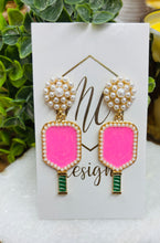 PICKLE BALL PEARL RACKET DROP EARRINGS