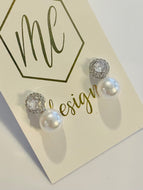 Silver Rhinestone Circle Pearl Earring